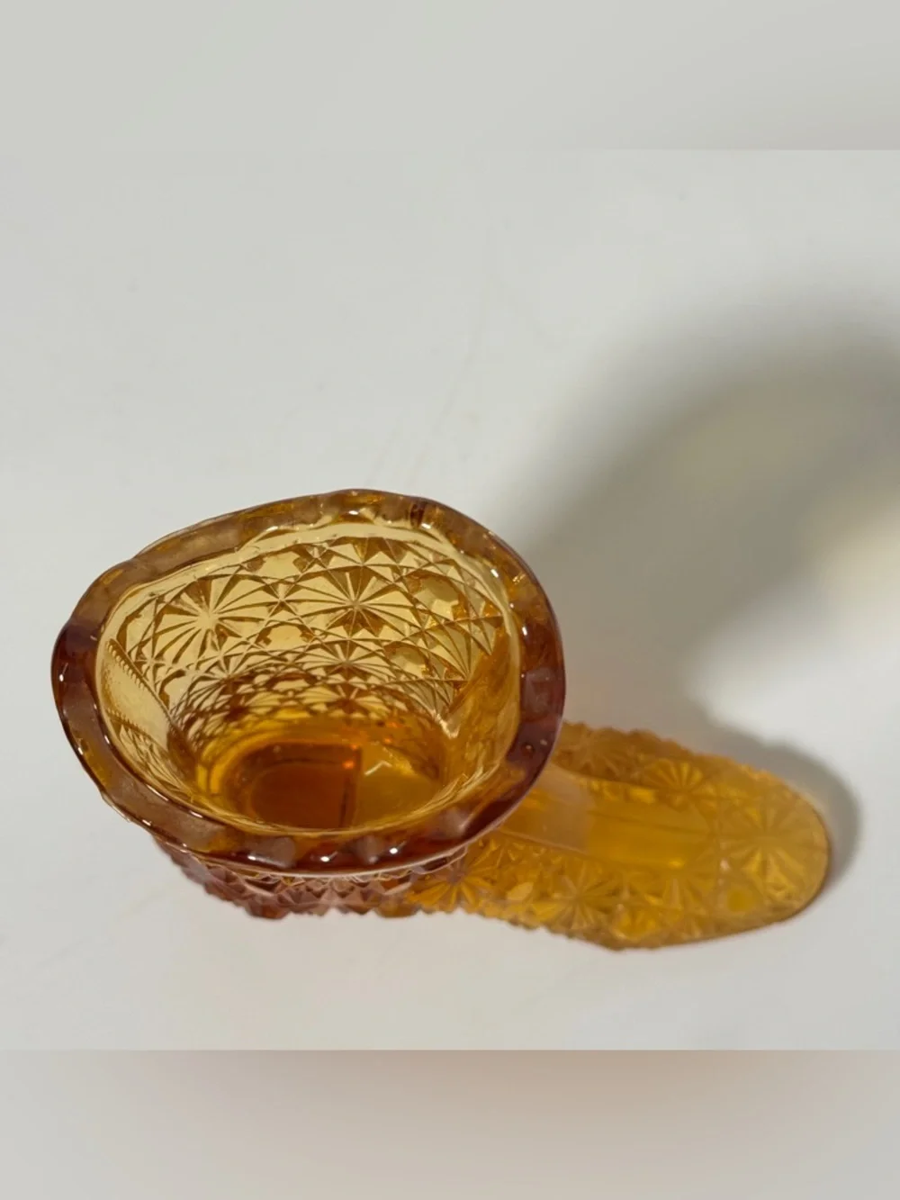 Vintage Fenton Amber‎ Glass Daisy Button Boot Tall Victorian Shoe Figurine Decor